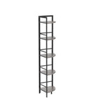 BON AUGURE 5-Tier Corner Ladder Shelf Stand, Black Metal Wood Corner Bookshelf, Narrow Tall Display Bookcase Shelving Unit for Living Room, Home Office, Small Space (Rustic Oak)