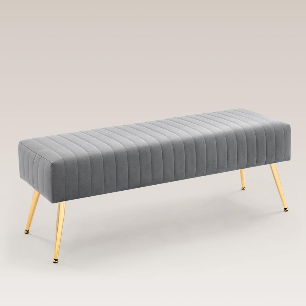 Furnimart 44 Inch Green Velvet Bench Ottoman Comfortable Footrest Stool Table Bench Dining Bench Tufting Bench Indoor Bench with Gold Legs for Living Room Bedroom Entryway (Velvet-Green)