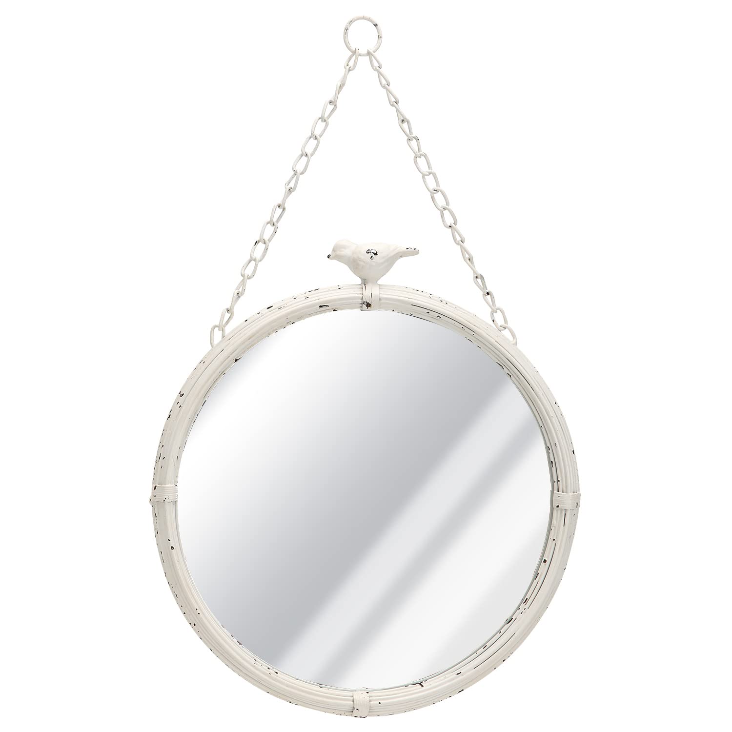 NIKKY HOME 6.7 Inch Decorative Small Hanging Mirrors Vintage Round Metal Framed Wall Mounted Mirror Decor with Bird for Bathroom Living Room Office, Rustic Gold