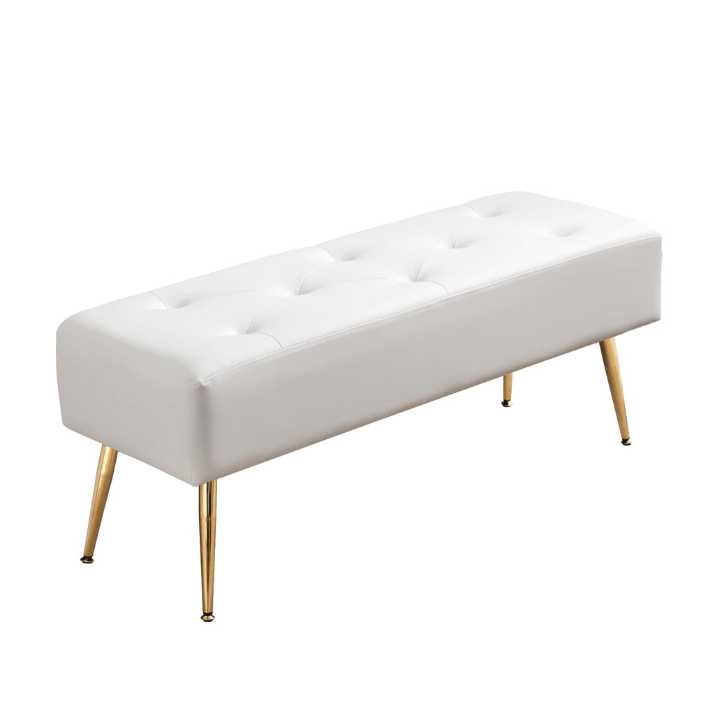 Furnimart 44 Inch Green Velvet Bench Ottoman Comfortable Footrest Stool Table Bench Dining Bench Tufting Bench Indoor Bench with Gold Legs for Living Room Bedroom Entryway (Velvet-Green)