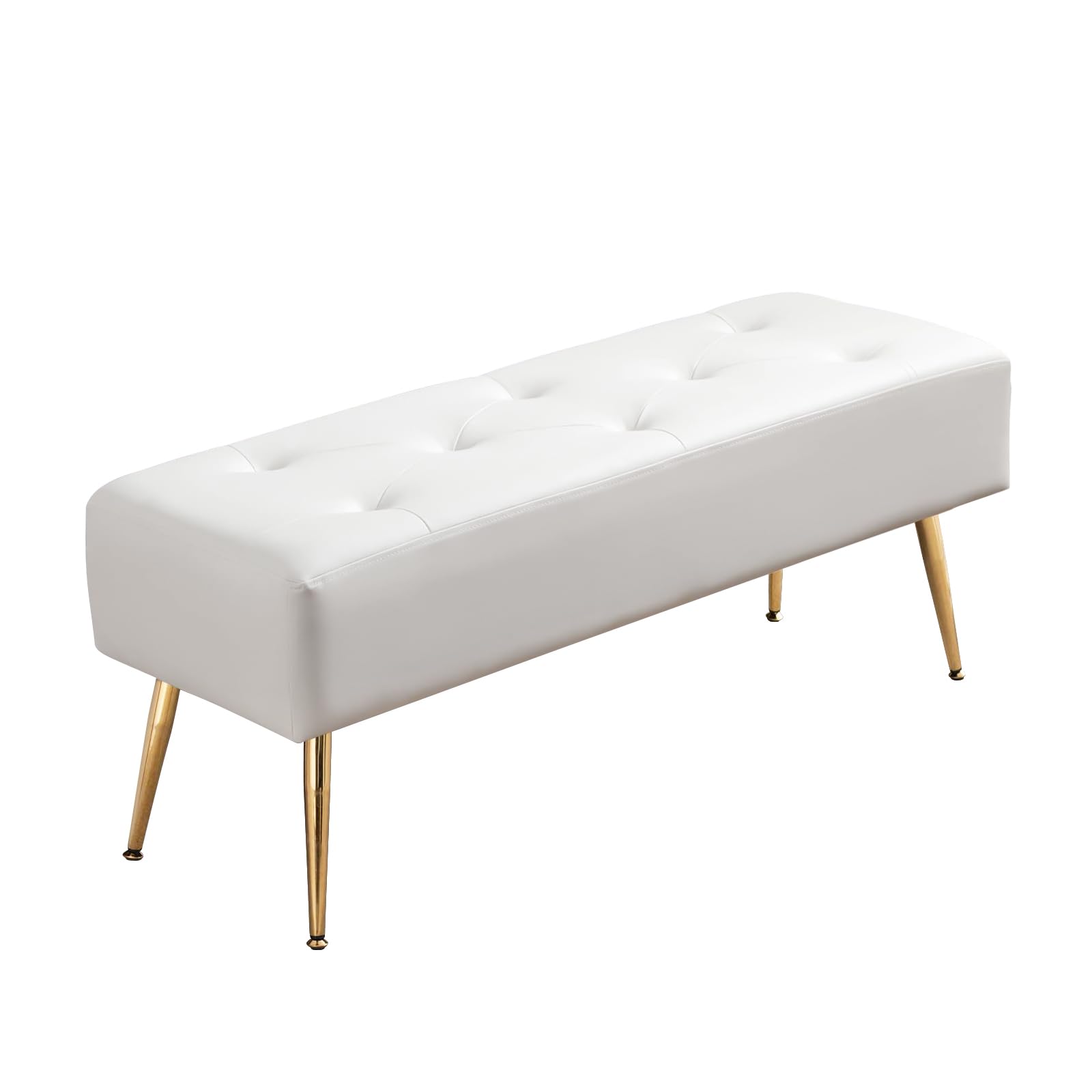Furnimart 44 Inch Green Velvet Bench Ottoman Comfortable Footrest Stool Table Bench Dining Bench Tufting Bench Indoor Bench with Gold Legs for Living Room Bedroom Entryway (Velvet-Green)
