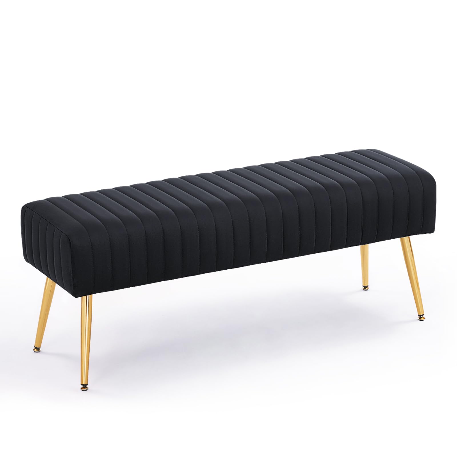 Furnimart 44 Inch Green Velvet Bench Ottoman Comfortable Footrest Stool Table Bench Dining Bench Tufting Bench Indoor Bench with Gold Legs for Living Room Bedroom Entryway (Velvet-Green)