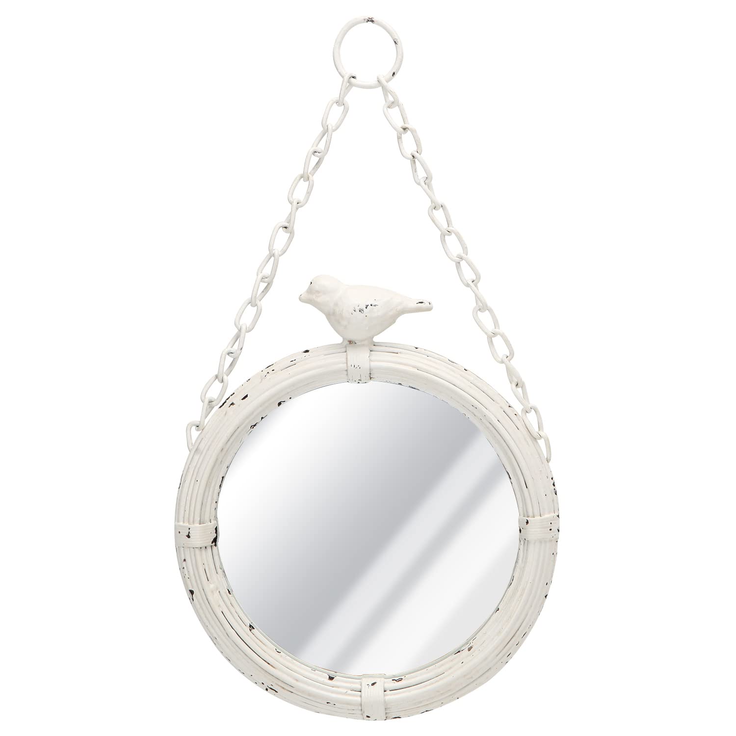 NIKKY HOME 6.7 Inch Decorative Small Hanging Mirrors Vintage Round Metal Framed Wall Mounted Mirror Decor with Bird for Bathroom Living Room Office, Rustic Gold