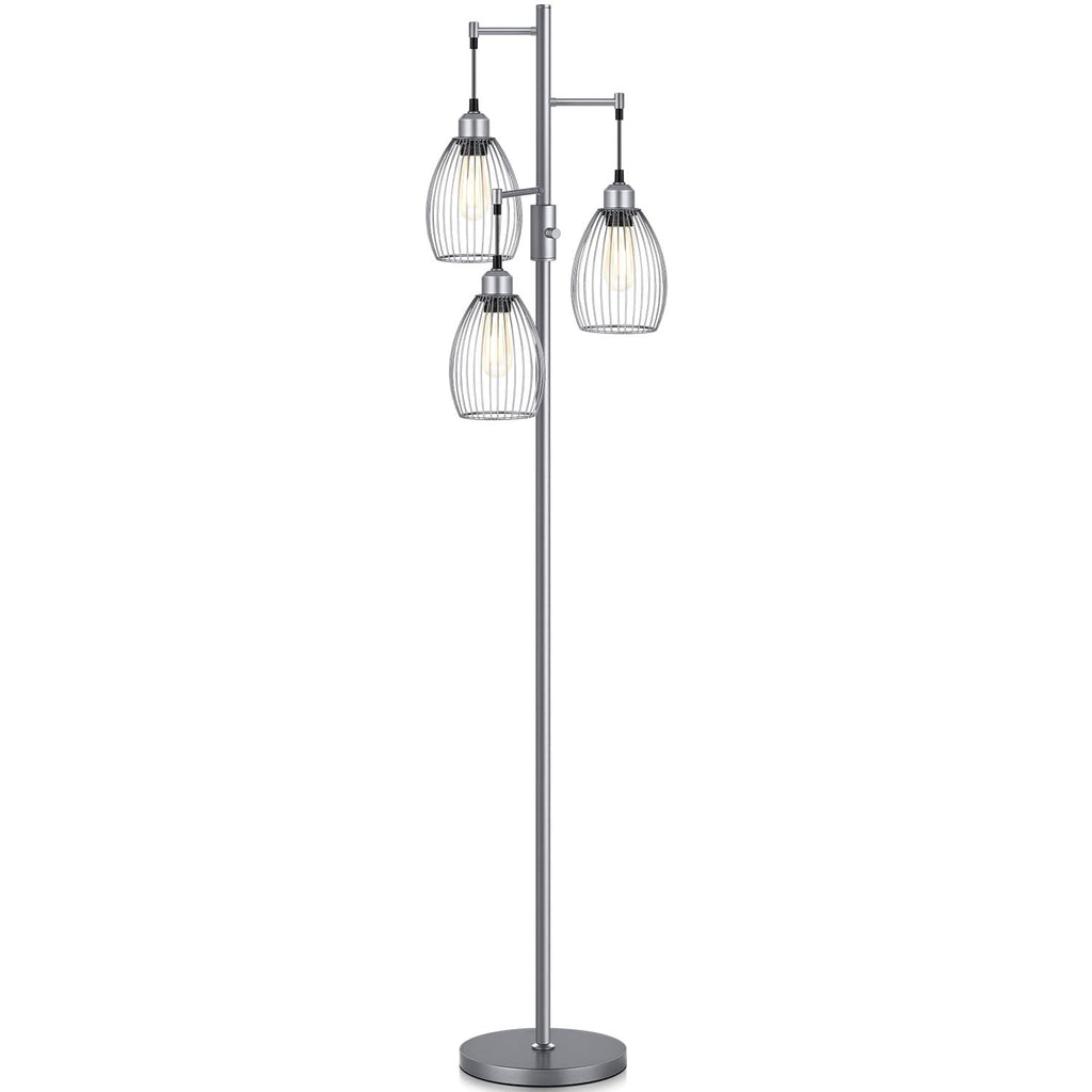 Dimmable Floor Lamp, Industrial Floor Lamps for Living Room, Gold Tree Lamp Standing Lamp Tall Lamps with 3 Elegant Teardrop Cage Head & 800 Lumens LED Bulbs for Living room Bedroom Office Dining Room