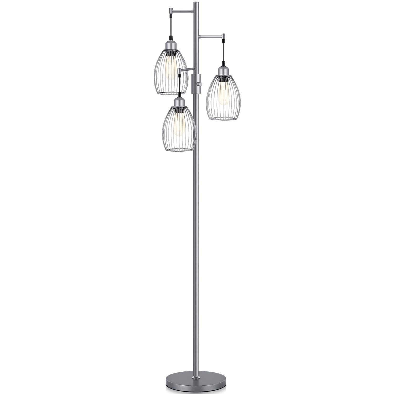 Dimmable Floor Lamp, Industrial Floor Lamps for Living Room, Gold Tree Lamp Standing Lamp Tall Lamps with 3 Elegant Teardrop Cage Head & 800 Lumens LED Bulbs for Living room Bedroom Office Dining Room