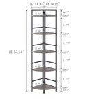 BON AUGURE 5-Tier Corner Ladder Shelf Stand, Black Metal Wood Corner Bookshelf, Narrow Tall Display Bookcase Shelving Unit for Living Room, Home Office, Small Space (Rustic Oak)
