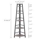BON AUGURE 5-Tier Corner Ladder Shelf Stand, Black Metal Wood Corner Bookshelf, Narrow Tall Display Bookcase Shelving Unit for Living Room, Home Office, Small Space (Rustic Oak)