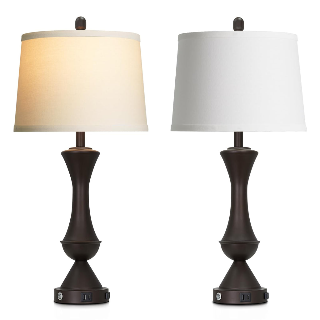 29" Gold Modern Table Lamps Set of 2, 3-Way Dimmable Touch Lamps for Nightstand with USB A+C & Outlets,Brass Lamps for Living Room, Bedroom, Nightstand, Entryway(2 Bulbs Included)