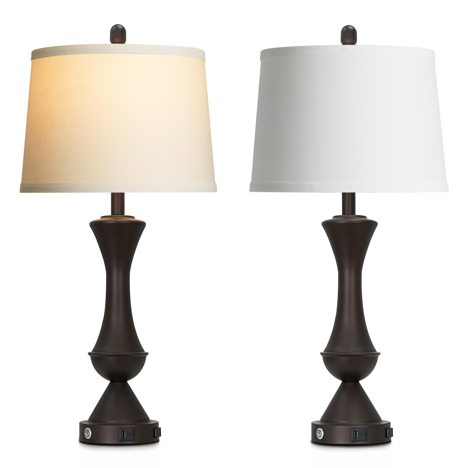 29" Gold Modern Table Lamps Set of 2, 3-Way Dimmable Touch Lamps for Nightstand with USB A+C & Outlets,Brass Lamps for Living Room, Bedroom, Nightstand, Entryway(2 Bulbs Included)
