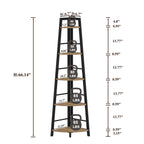 BON AUGURE 5-Tier Corner Ladder Shelf Stand, Black Metal Wood Corner Bookshelf, Narrow Tall Display Bookcase Shelving Unit for Living Room, Home Office, Small Space (Rustic Oak)