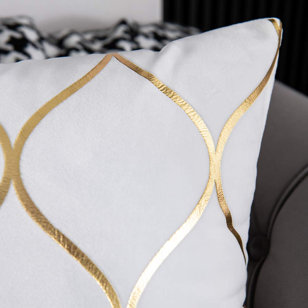 DEZENE 12x20 Inch Gold Velvet Throw Pillow Covers: 2 Pack Rectangular Decorative Pillow Cases for Bedroom Sofa Couch Living Room, Black