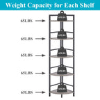 BON AUGURE 5-Tier Corner Ladder Shelf Stand, Black Metal Wood Corner Bookshelf, Narrow Tall Display Bookcase Shelving Unit for Living Room, Home Office, Small Space (Rustic Oak)