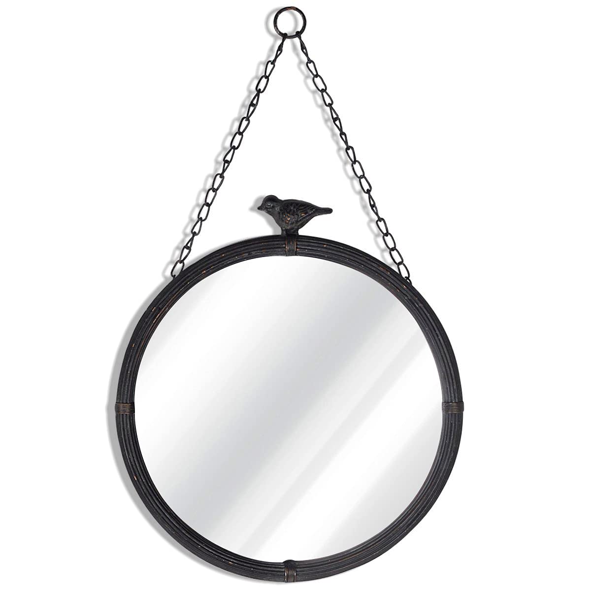 NIKKY HOME 6.7 Inch Decorative Small Hanging Mirrors Vintage Round Metal Framed Wall Mounted Mirror Decor with Bird for Bathroom Living Room Office, Rustic Gold