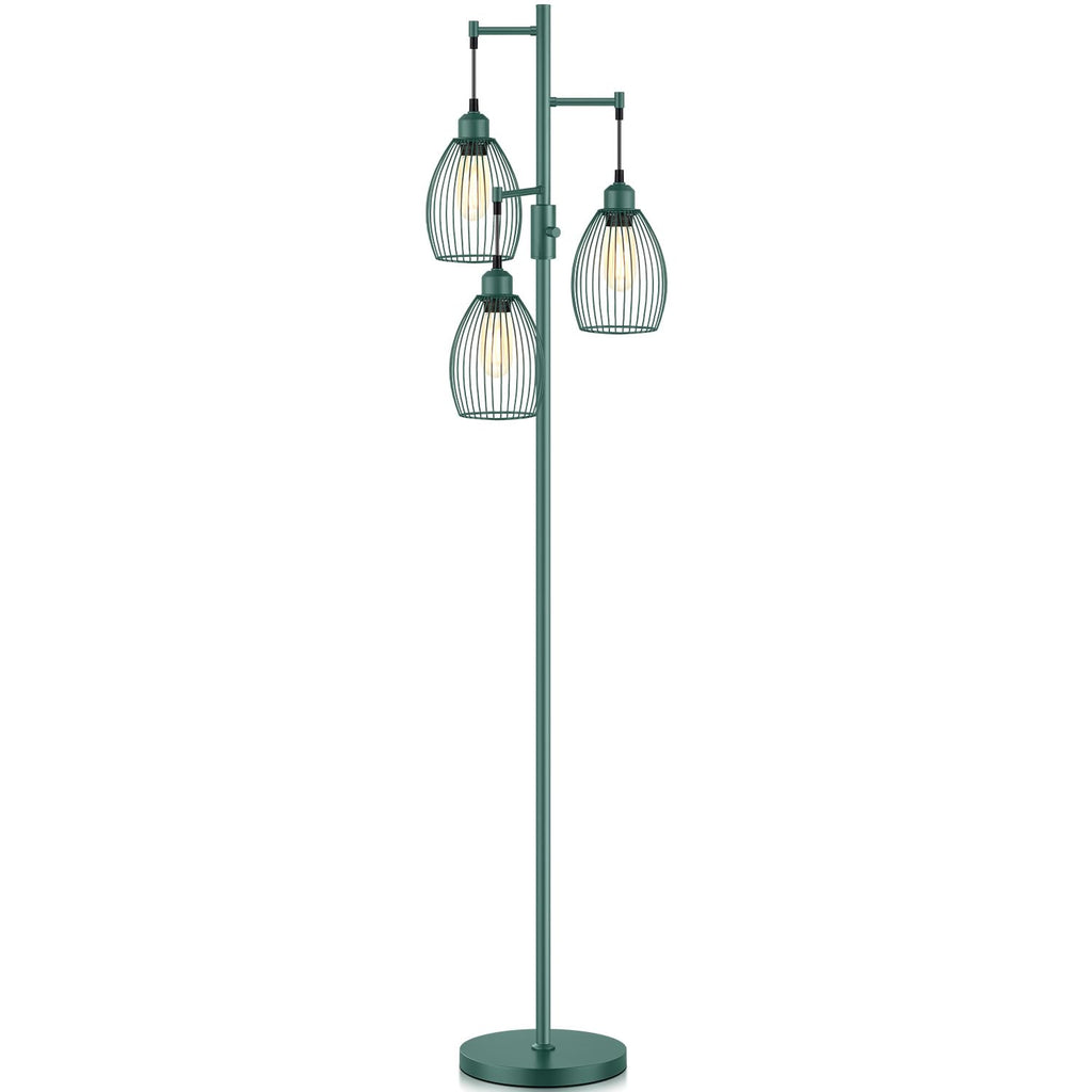 Dimmable Floor Lamp, Industrial Floor Lamps for Living Room, Gold Tree Lamp Standing Lamp Tall Lamps with 3 Elegant Teardrop Cage Head & 800 Lumens LED Bulbs for Living room Bedroom Office Dining Room