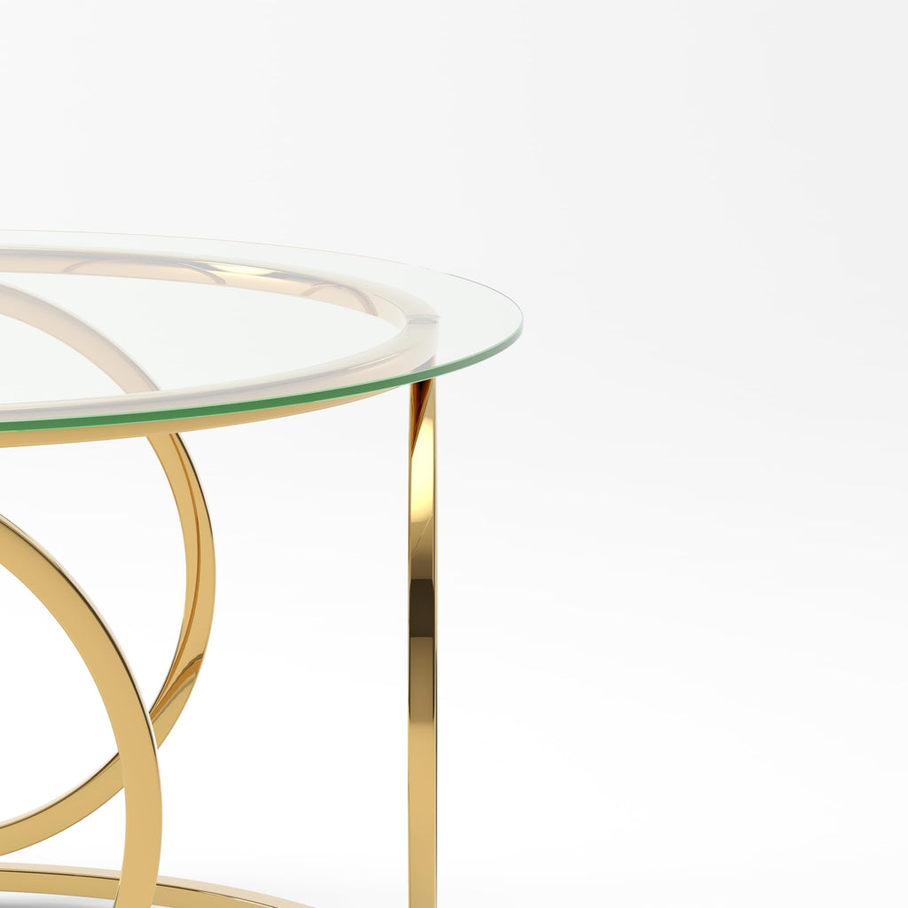 32" Tempered Glass Round Coffee Table Modern Gold Frame Ring Base Single-Layer Circle Living Room Center Tables