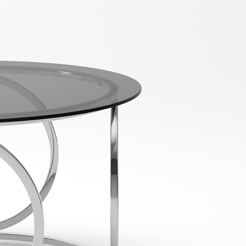 32" Tempered Glass Round Coffee Table Modern Gold Frame Ring Base Single-Layer Circle Living Room Center Tables