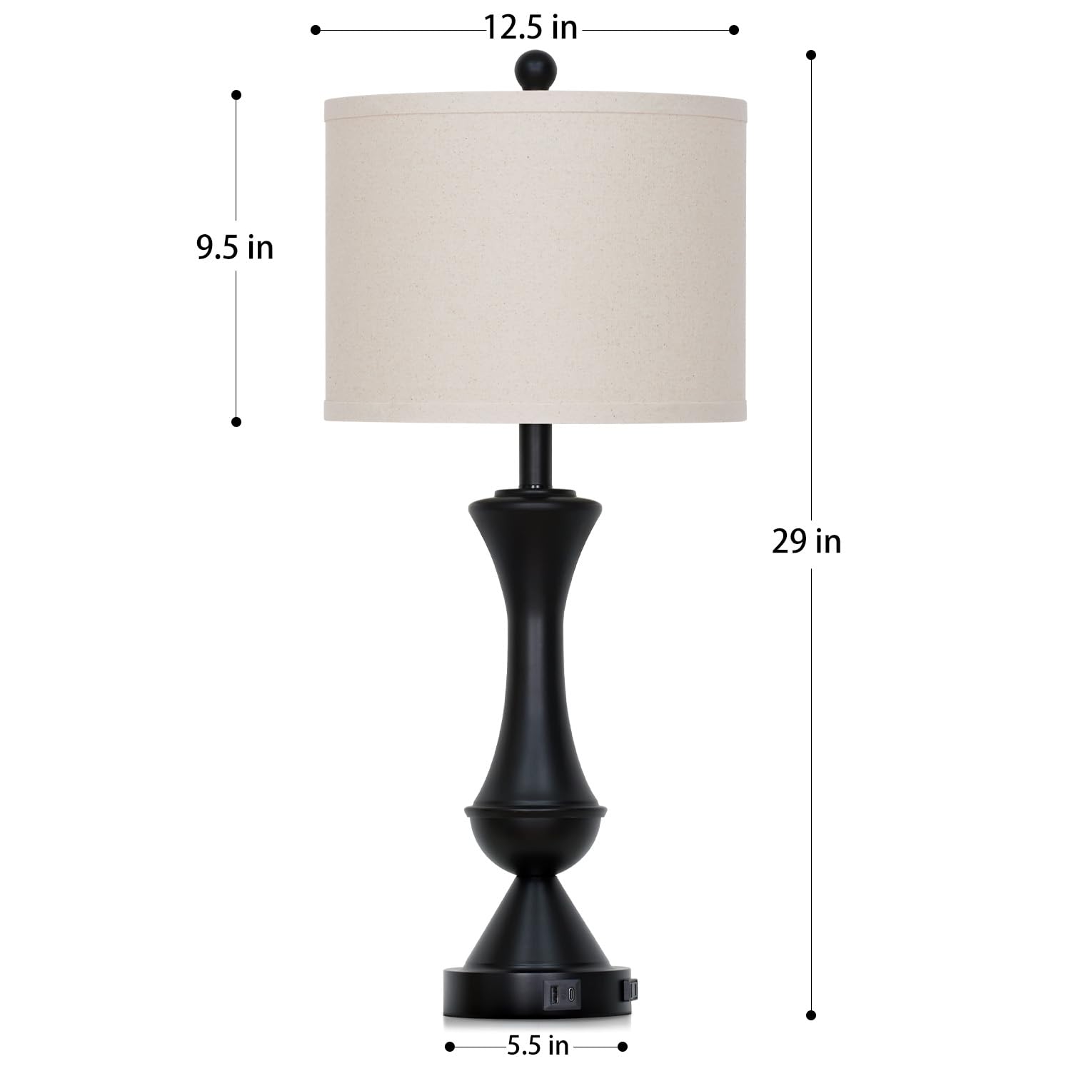 29" Gold Modern Table Lamps Set of 2, 3-Way Dimmable Touch Lamps for Nightstand with USB A+C & Outlets,Brass Lamps for Living Room, Bedroom, Nightstand, Entryway(2 Bulbs Included)