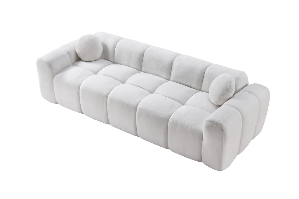 98.4-Inch Oversized Boneless Cloud Couches Deep Seat Foam Sofa Couch with 2 Round Toss Pillows, Luxury Corduroy Upholstered 3 Seat Tufted Loveseat, Cloud Sofa in a Box