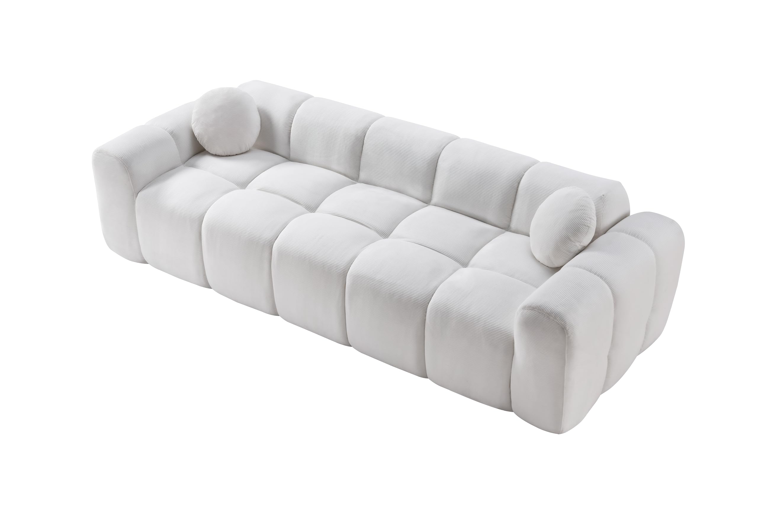 98.4-Inch Oversized Boneless Cloud Couches Deep Seat Foam Sofa Couch with 2 Round Toss Pillows, Luxury Corduroy Upholstered 3 Seat Tufted Loveseat, Cloud Sofa in a Box