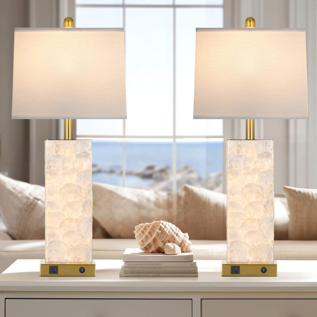 29" Gold Modern Table Lamps Set of 2, 3-Way Dimmable Touch Lamps for Nightstand with USB A+C & Outlets,Brass Lamps for Living Room, Bedroom, Nightstand, Entryway(2 Bulbs Included)
