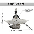 Lescafita African Woman Sculpture with Gold Leaf Bowl, Handmade Resin Figurine, Exotic Tribal Art Statue for Living Room, Dining Table, or Entryway Decoration