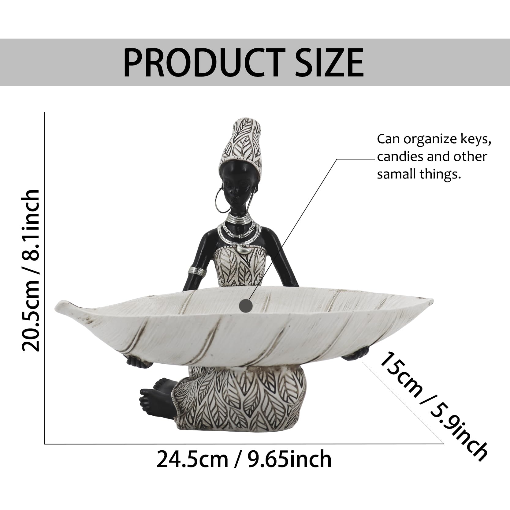 Lescafita African Woman Sculpture with Gold Leaf Bowl, Handmade Resin Figurine, Exotic Tribal Art Statue for Living Room, Dining Table, or Entryway Decoration