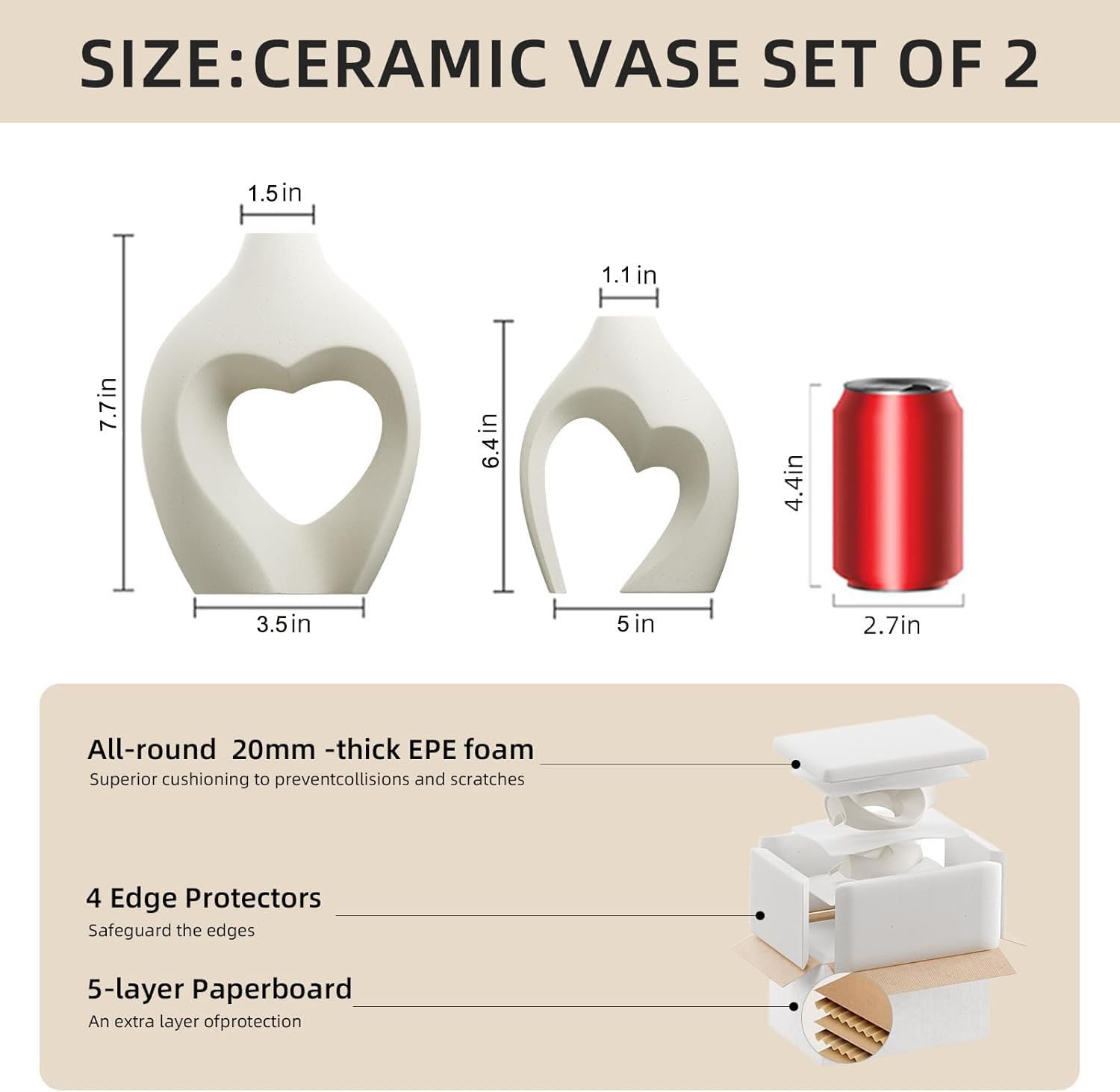 Zormon White Vases for Decor, Heart Shaped Ceramic Vase Set of 2, Nordic Heart Shaped Vases, Minimalist Decorative Vase for Table Centerpiece Wedding Dining Living Room Office House Decoration