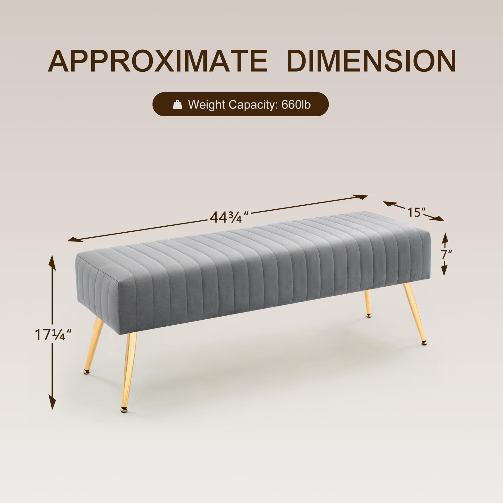 Furnimart 44 Inch Green Velvet Bench Ottoman Comfortable Footrest Stool Table Bench Dining Bench Tufting Bench Indoor Bench with Gold Legs for Living Room Bedroom Entryway (Velvet-Green)