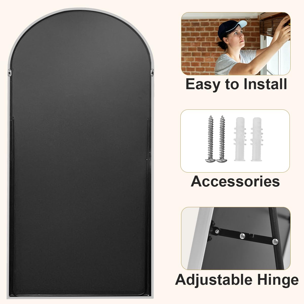 HARRITPURE 64"x21" Arched Full Length Mirror Floor Mirrors with Aluminum Alloy Frame Free-Standing Wall Mounted or Leaning Large Bedroom Dressing Mirror Modern & Contemporary Decor for Home,Black