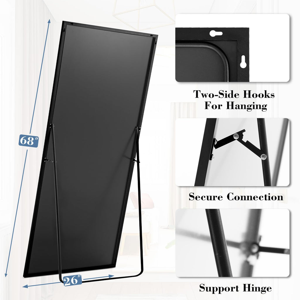 DUMOS Arched Full Length Mirror with Stand 64"x21" Floor Standing Aluminum Frame for Bedroom Body Hanging Leaning Modern Simple Home Decor Shatter-proorf Nano Glass Wall Living Room Cloakroom Black
