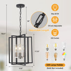 Black Gold Chandelier for Dining Room, Modern Farmhouse 3 Light Entryway Pendant Light Fixture Adjustable Geometric Industrial Rustic Foyer Light for Living Room Kitchen Island Hallway Bedroom