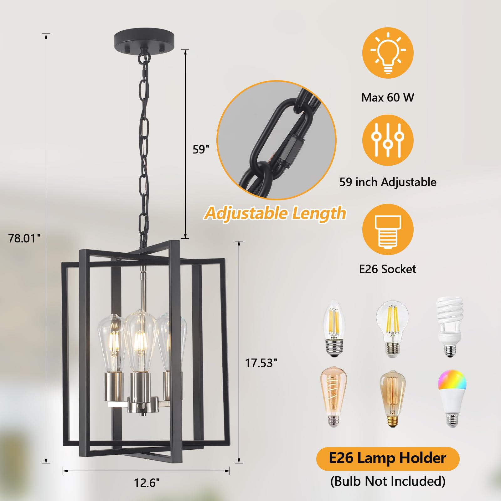 Black Gold Chandelier for Dining Room, Modern Farmhouse 3 Light Entryway Pendant Light Fixture Adjustable Geometric Industrial Rustic Foyer Light for Living Room Kitchen Island Hallway Bedroom