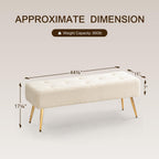 Furnimart 44 Inch Green Velvet Bench Ottoman Comfortable Footrest Stool Table Bench Dining Bench Tufting Bench Indoor Bench with Gold Legs for Living Room Bedroom Entryway (Velvet-Green)