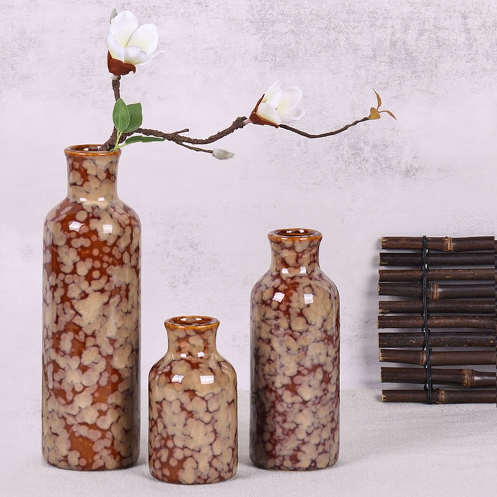 Blue Ceramic Vase Set - 3 Blue Small Vases, Farmhouse Country Flower Vase Home Decor, Living Room Decoration, Table Decoration, Fireplace Decor, and Entrance Decorations Centerpieces