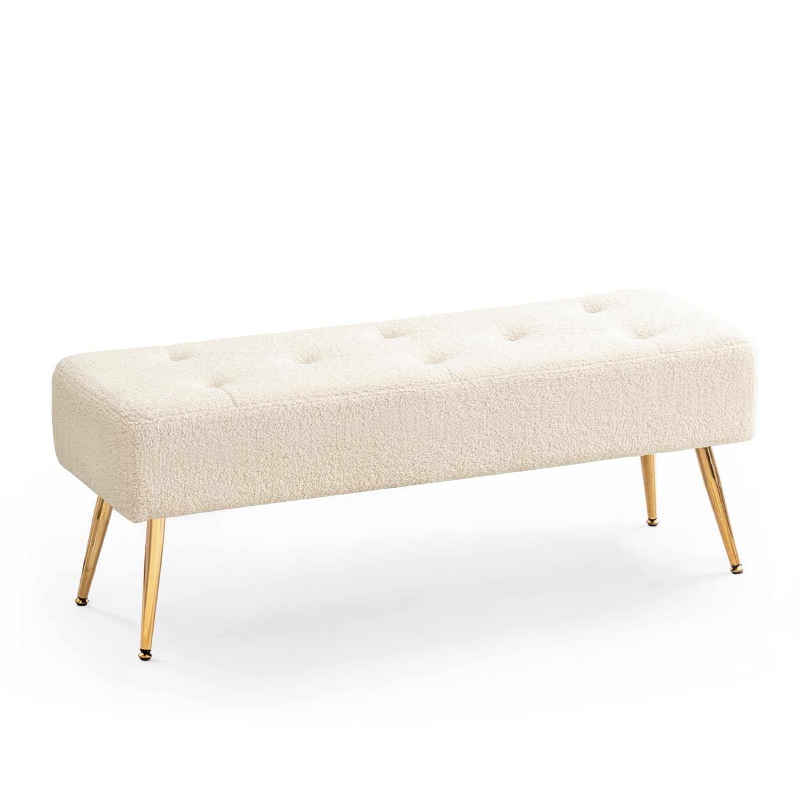 Furnimart 44 Inch Green Velvet Bench Ottoman Comfortable Footrest Stool Table Bench Dining Bench Tufting Bench Indoor Bench with Gold Legs for Living Room Bedroom Entryway (Velvet-Green)
