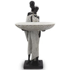 Lescafita African Woman Sculpture with Gold Leaf Bowl, Handmade Resin Figurine, Exotic Tribal Art Statue for Living Room, Dining Table, or Entryway Decoration