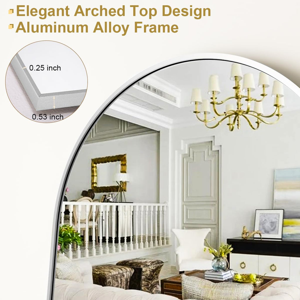 HARRITPURE 64"x21" Arched Full Length Mirror Floor Mirrors with Aluminum Alloy Frame Free-Standing Wall Mounted or Leaning Large Bedroom Dressing Mirror Modern & Contemporary Decor for Home,Black