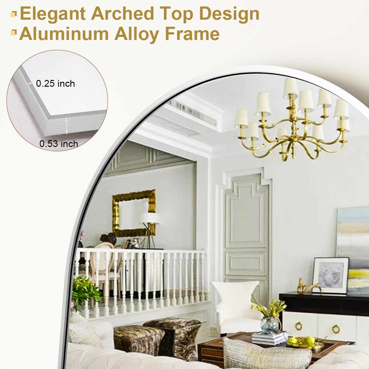 HARRITPURE 64"x21" Arched Full Length Mirror Floor Mirrors with Aluminum Alloy Frame Free-Standing Wall Mounted or Leaning Large Bedroom Dressing Mirror Modern & Contemporary Decor for Home,Black