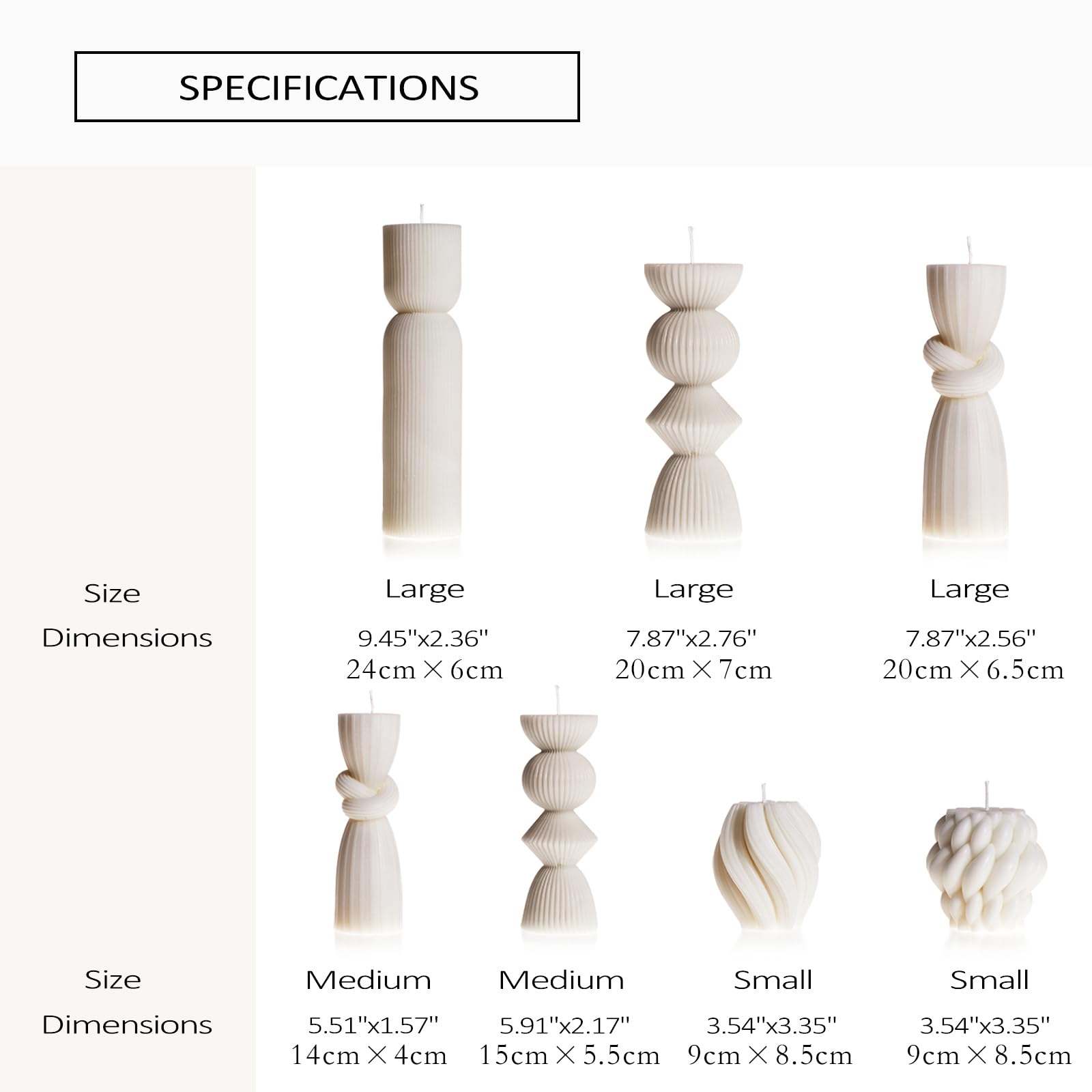 7 Pcs Large Ribbed Pillar Candles - Handmade Soy Wax Candles for Home Decor, Modern Shelf Decor, Housewarming Gift, Aesthetic Room Decor (White)