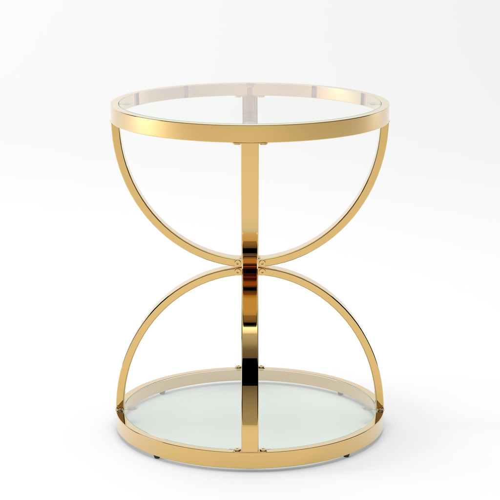 32" Tempered Glass Round Coffee Table Modern Gold Frame Ring Base Single-Layer Circle Living Room Center Tables