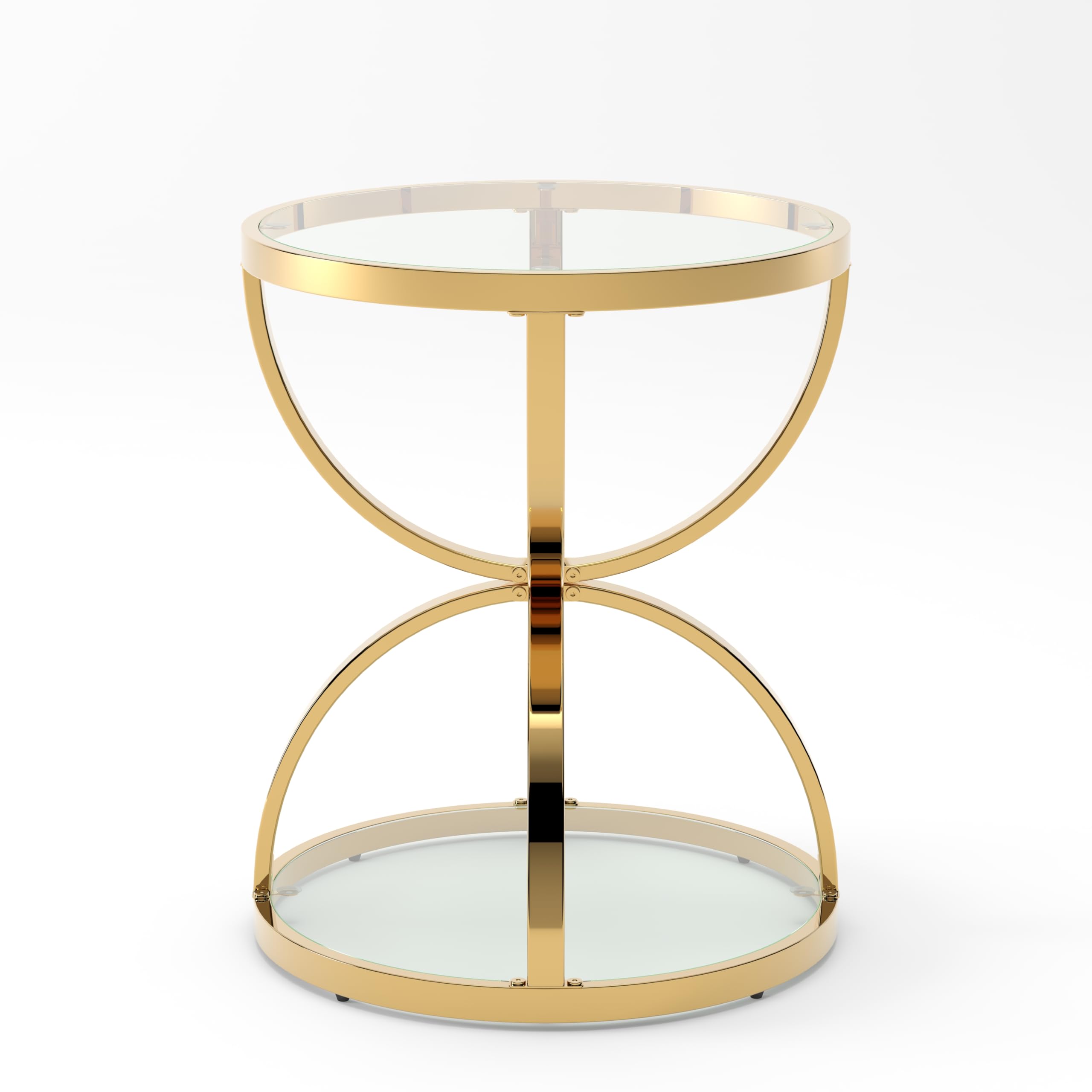 32" Tempered Glass Round Coffee Table Modern Gold Frame Ring Base Single-Layer Circle Living Room Center Tables