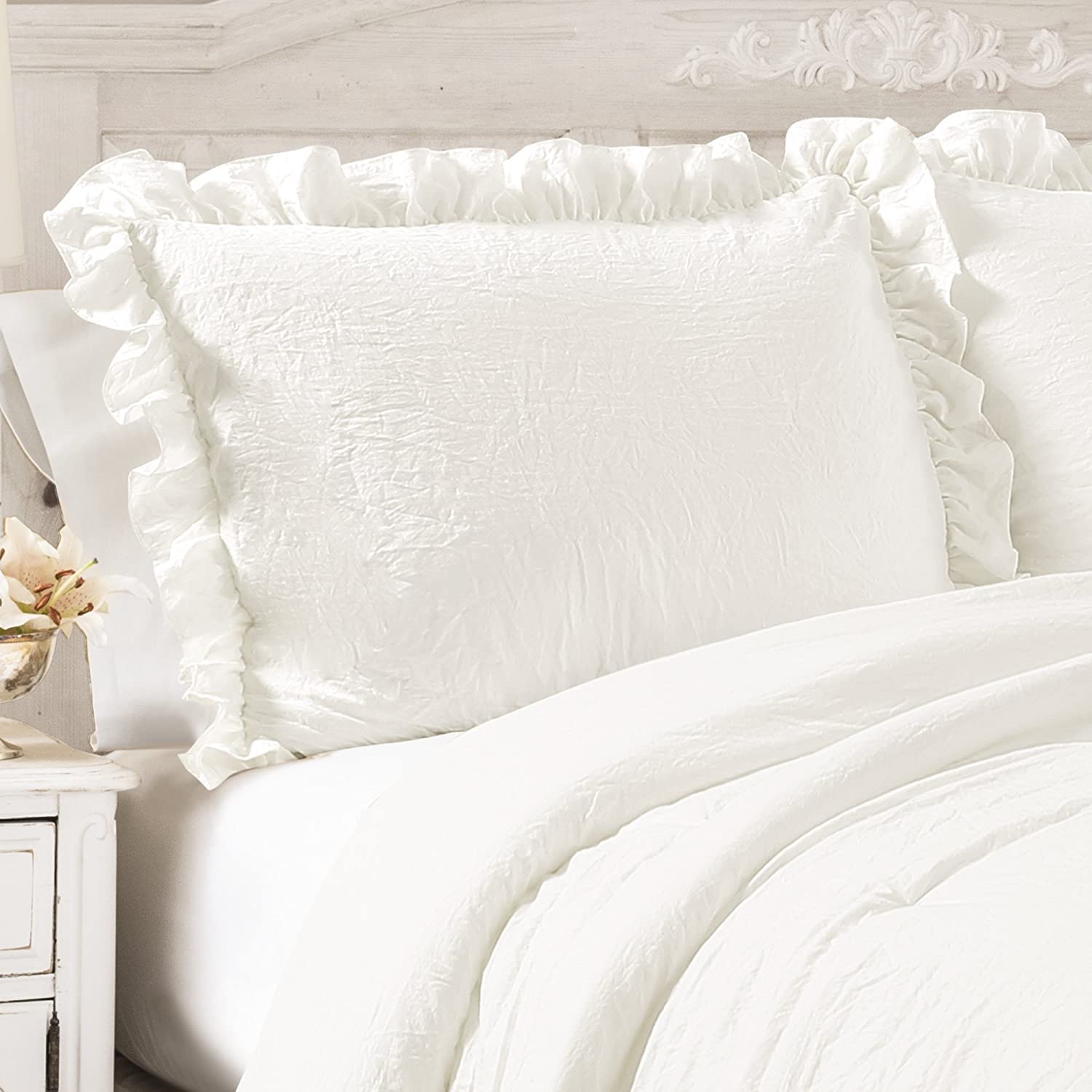 Lush Decor Reyna Ruffle Comforter Set - 3 Piece Cozy Ruffled Bedding Set - Timeless Elegance and Comfort for Bedroom - King, Gray