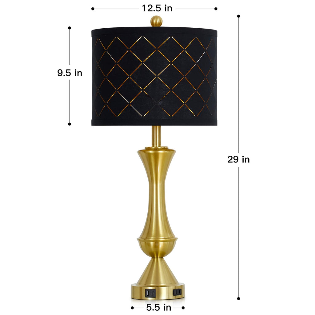 29" Gold Modern Table Lamps Set of 2, 3-Way Dimmable Touch Lamps for Nightstand with USB A+C & Outlets,Brass Lamps for Living Room, Bedroom, Nightstand, Entryway(2 Bulbs Included)