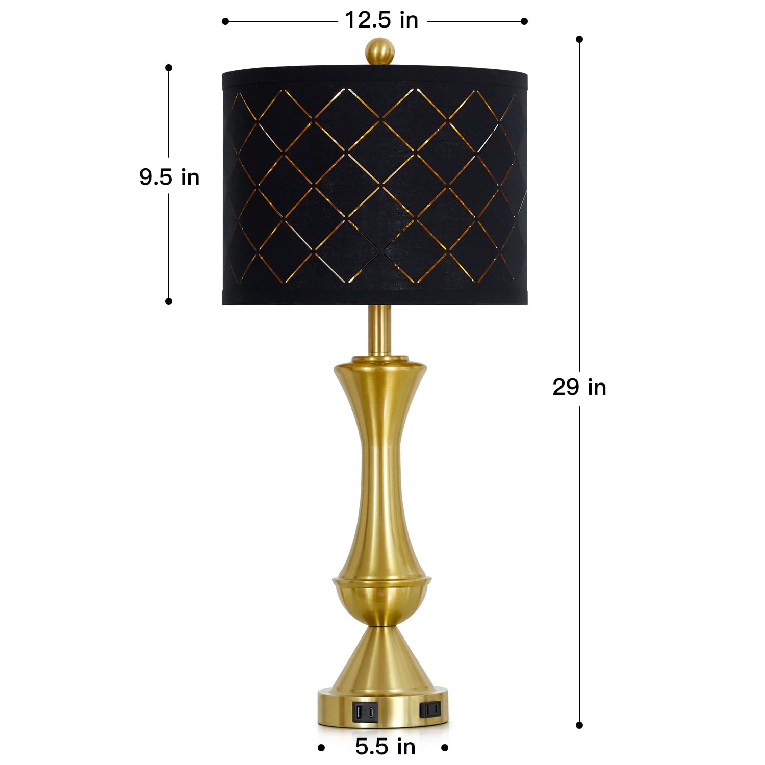 29" Gold Modern Table Lamps Set of 2, 3-Way Dimmable Touch Lamps for Nightstand with USB A+C & Outlets,Brass Lamps for Living Room, Bedroom, Nightstand, Entryway(2 Bulbs Included)
