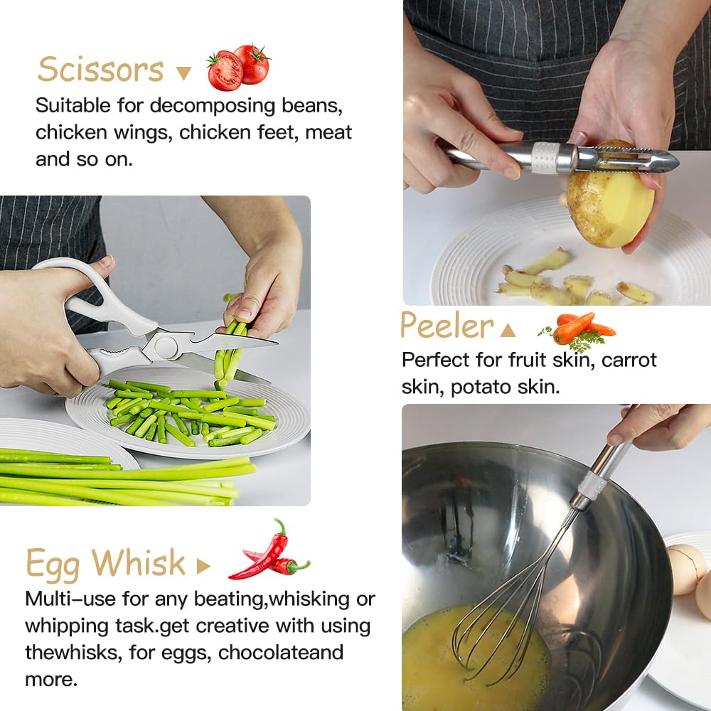 Kitchen Utensil Set-Silicone Cooking Utensils-33 Kitchen Gadgets & Spoons for Nonstick Cookware-Silicone and Stainless Steel Spatula Set-Best Kitchen Tools, Useful Pots (Khaki)
