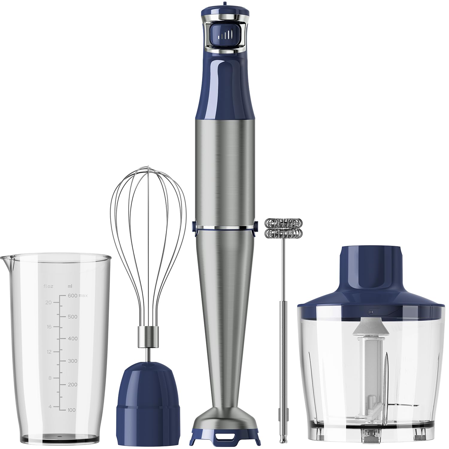 Turelar Immersion Blender Handheld Corded Hand Blenders Set 1100W, Trigger Variable Speed 5 in 1 Stick Emulsifier with Chopper, Whisk and Frother for Soup, Baby Food and Smoothies, Navy Blue