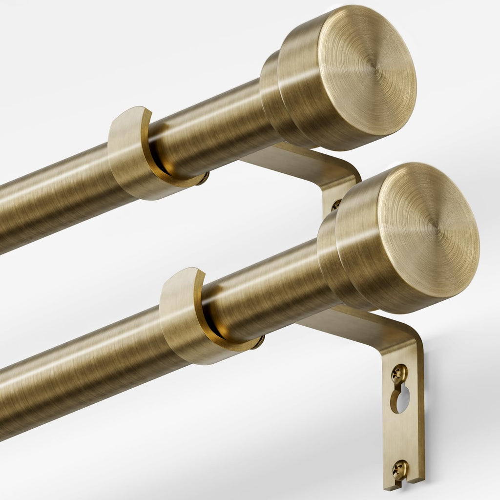 Oneach Heavy Duty Curtain Rods for Windows 72 to 144 Inch, 1 Inch Brass Gold Curtain Rod, Adjustable Length Rod with Metal Finials, Modern Decorative for Bedroom Kitchen Living Room (16 to 150 Inch)