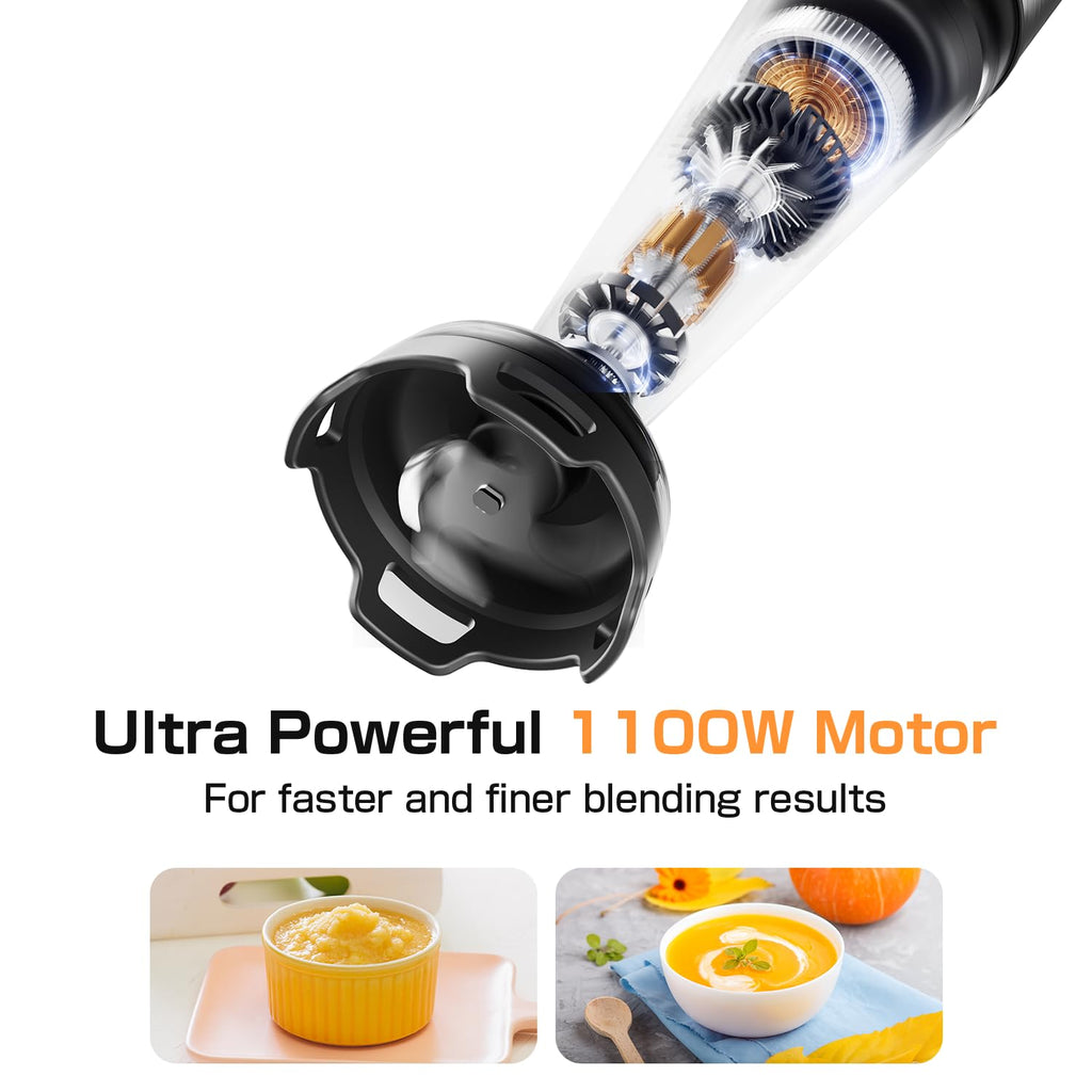 Turelar Immersion Blender Handheld Corded Hand Blenders Set 1100W, Trigger Variable Speed 5 in 1 Stick Emulsifier with Chopper, Whisk and Frother for Soup, Baby Food and Smoothies, Navy Blue