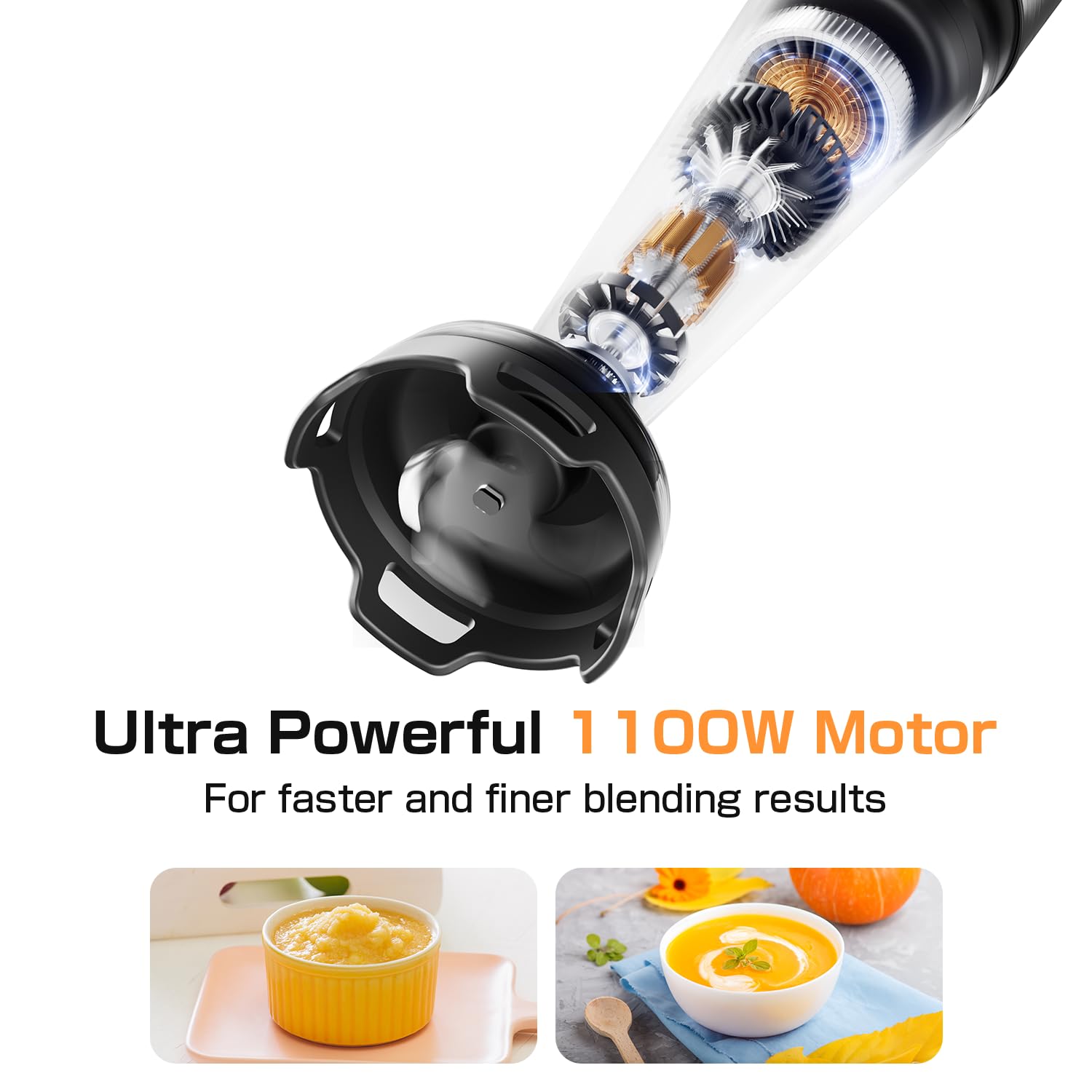 Turelar Immersion Blender Handheld Corded Hand Blenders Set 1100W, Trigger Variable Speed 5 in 1 Stick Emulsifier with Chopper, Whisk and Frother for Soup, Baby Food and Smoothies, Navy Blue