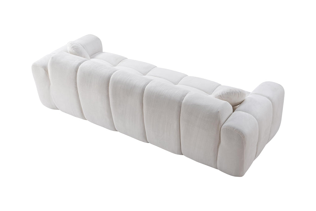 98.4-Inch Oversized Boneless Cloud Couches Deep Seat Foam Sofa Couch with 2 Round Toss Pillows, Luxury Corduroy Upholstered 3 Seat Tufted Loveseat, Cloud Sofa in a Box